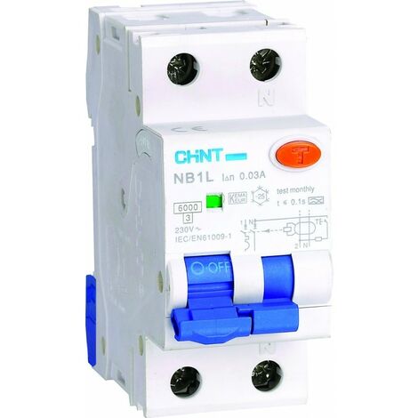 Disjoncteur à courant résiduel 1P+N 25A 4.5kA 30mA 2M Chint 203337