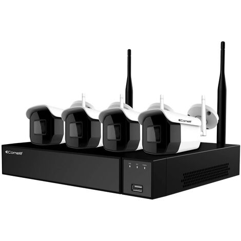 Comelit – Kit de vidéosurveillance IP Wi-Fi 4 caméras Full HD – Vision nocturne 30m – Résistance IP66 – Enregistreur NVR – WIKIT004S02NB