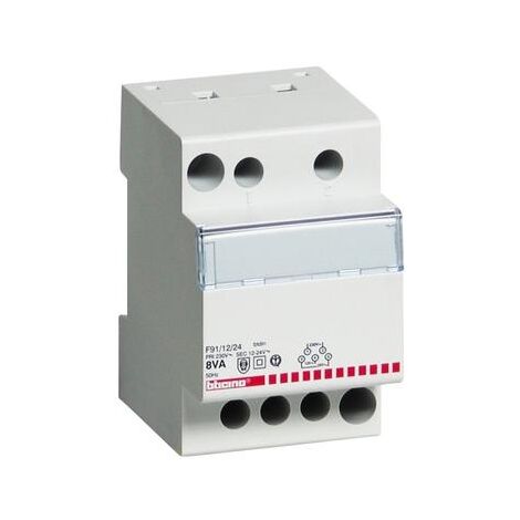 Bticino – Transformateur pour tableau électrique 12/24V 8VA – Monophasé 3 modules DIN – Degré de protection IP20 – Section max câble 6 mm²