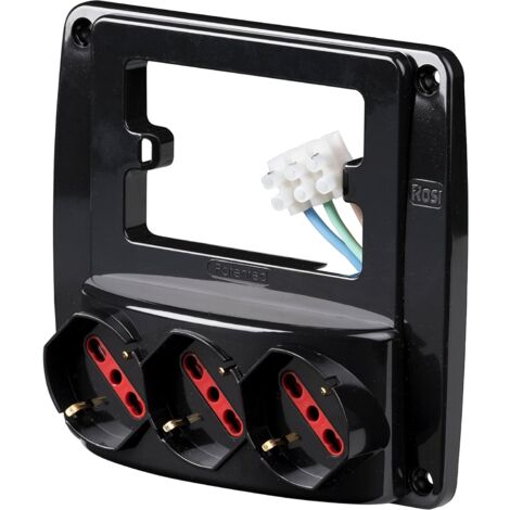 Rosi Emilia Smart Multiprise Murale Noire 3 Prises Schuko Bipass RS-94133 (1/4)