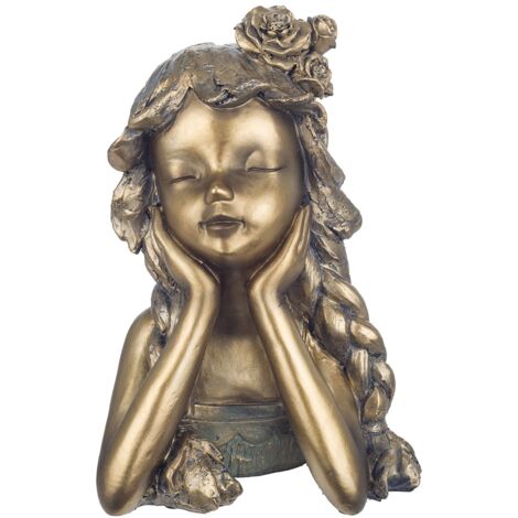 Signes Grimalt Figura De Persona Figuras  Figura Niña Pensando Bronce Dorado 25x14x18cm 27492