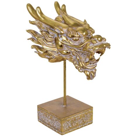 Signes Grimalt Figura De Animal Figuras Adorno Dragón Con Base Animales Dorado 16x30x40cm 27125 (1/2)