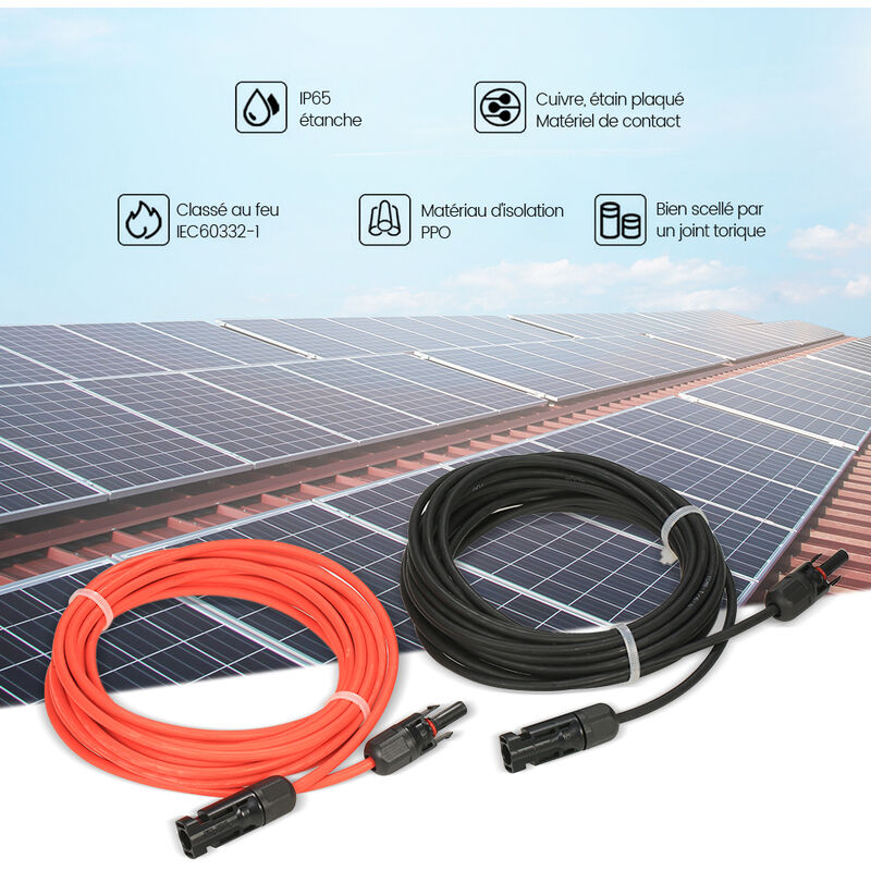 Connecteurs PV Solaires GTIWUNG - Lot De 5 Paires Mâle/Femelle + Clés - Étanches IP67 - Noir