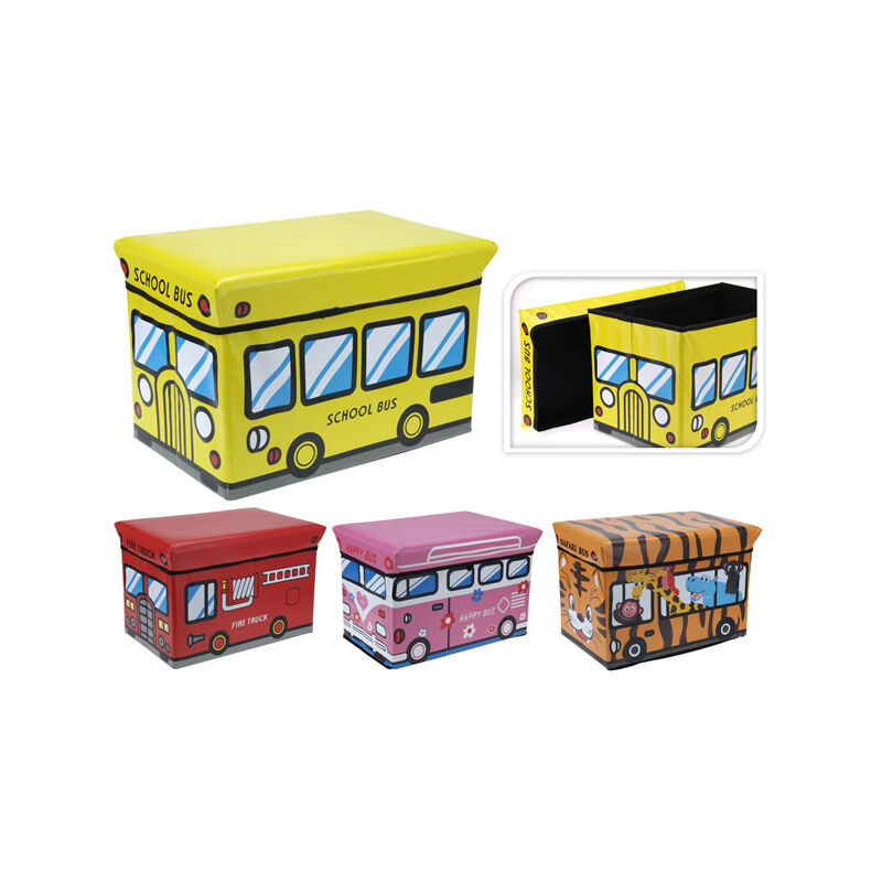 Pouf pliable Coffre à jouets pour enfants bus scolaire jaune