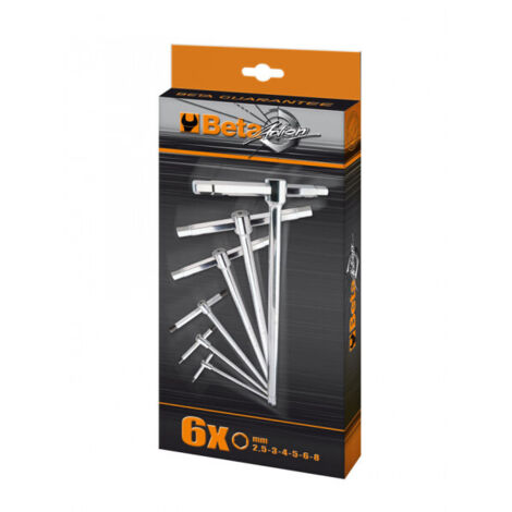 Beta – Jeu de clés en T hexagonales mâles chromées 6 pcs – Empreinte torx – Tailles 2,5 à 8 mm – Pour usage professionnel
