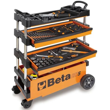 Beta – Chariot à outils pliable avec 100 outils – Servante roulante 2 tiroirs – Dimensions 990x390x700mm – Roues fixes et pivotantes