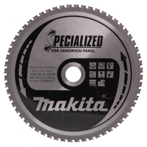 Makita – Lame de scie circulaire 270 mm B33598 – Alésage 30 mm – 60 dents pour panneaux sandwich – Alliage T.C.T. avec carbure de tungstène
