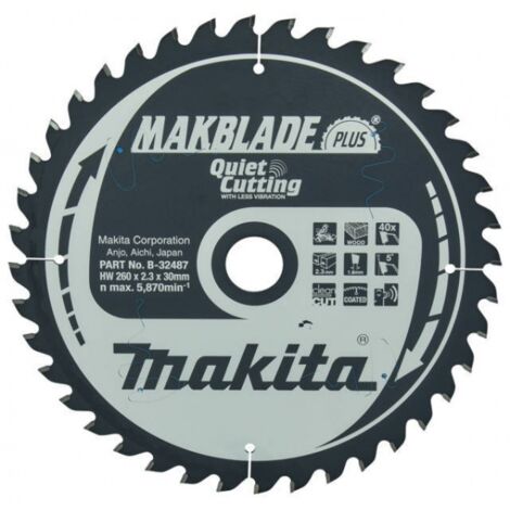 Makita – Lame de scie circulaire 260mm – B32487 – Alésage 30mm – 40 dents pour bois dur – Réduction du bruit et des vibrations (1/4)