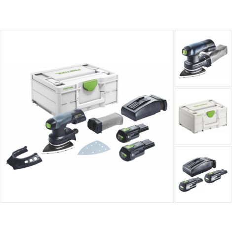 Festool – Ponceuse orbitale Delta sans fil 18V – Moteur Brushless – 2 batteries 3.0Ah – Aspiration intégrée pour environnement propre