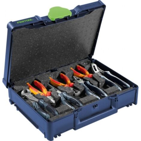 Festool – Jeu de pinces 7 pcs – Systainer bleu – Pour maintien, pliage et coupe sur matériaux plats et ronds – Fabriquées en Allemagne