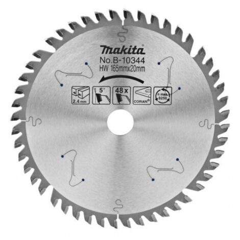 Lame de scie plongeante 165 mm – Alésage 20 mm – 48 dents pour Corian – Coupe précise et silencieuse – Compatible scie Makita SP6000 - B-10344