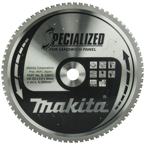 Makita – Lame de scie circulaire 355 mm B33607 – Alésage 30 mm – 80 dents pour panneaux sandwich – Coupe nette et précise (1/5)