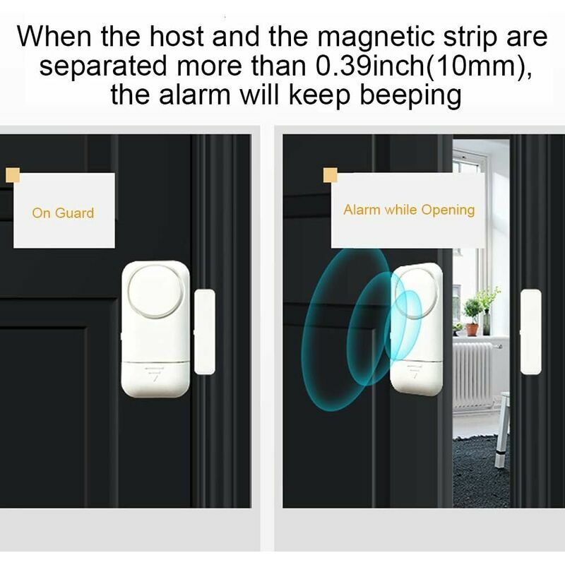 Tür- und Fensteralarm, magnetischer Funksensor für Heimsicherheitssystem,  Kindersicherheit – Einbruchs- und Diebstahlsicherung, Einbruchmelder, 120  dB Sirene mit 4 Batterien