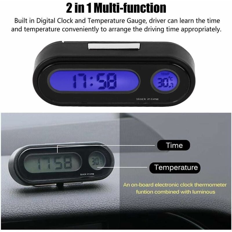 Auto-Thermometer-Voltmeter-Uhr, 2-in-1-Auto-Fahrzeug-Innenraum, Mini- Elektronikuhr, LED-Digitaluhr, Thermometer-Voltmeter