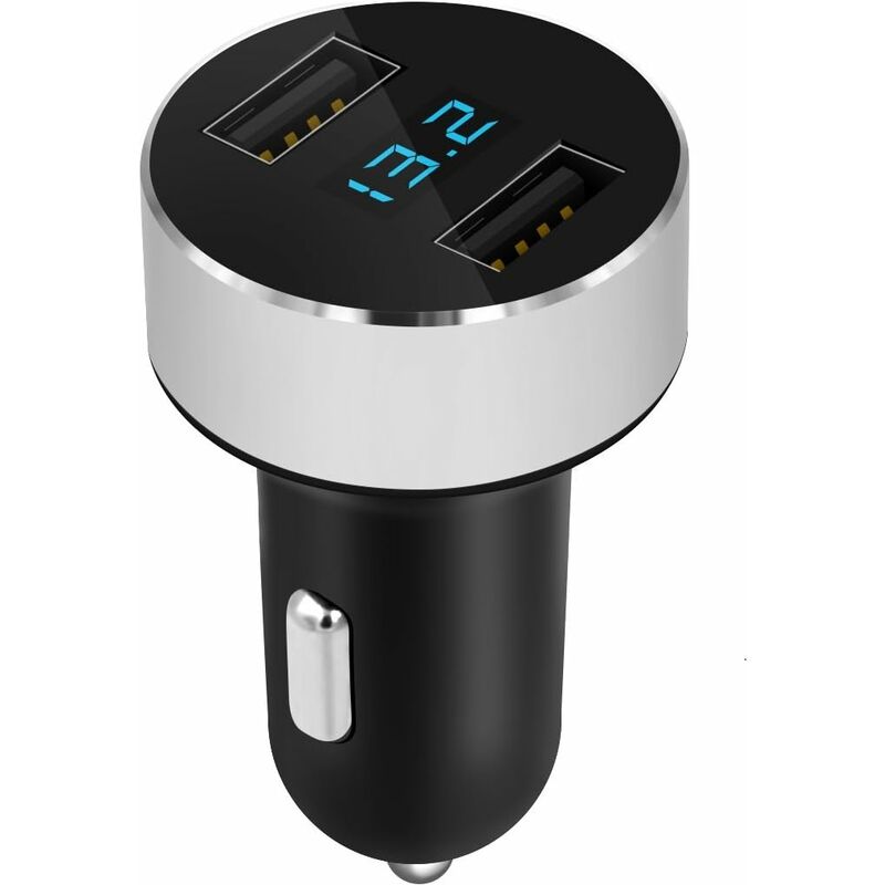 Mini-Autoladegerät – 2 USB-Anschlüsse 3.0 A/V, Schnellladefunktion,  Messgerätefunktion, LED-Batteriestandsanzeige – universelle Kompatibilität