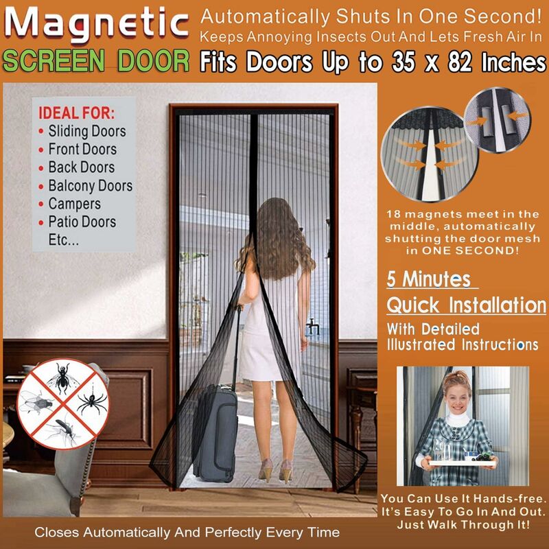 Magnetischer Türschutz, 88,9 x 203,2 cm, robuster Netzvorhang,  Magnetverschluss, passend für Vorder- und Hintertüren mit einer Größe von  bis zu 88,9 x 210 cm.