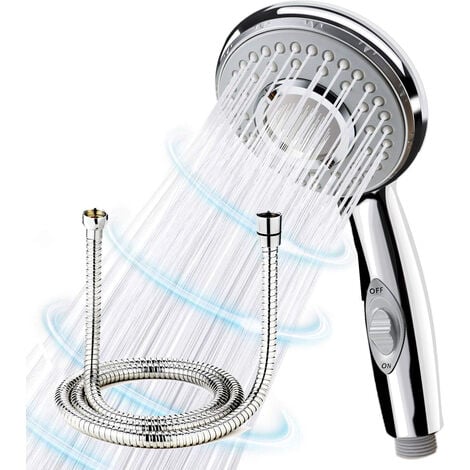Duschkopf + 2 m flexibler Duschschlauch, Duschkopf mit Schlauch, 5  Wassersparmodi und Umschalttaste, Hochdruck-Handbrause aus Edelstahl