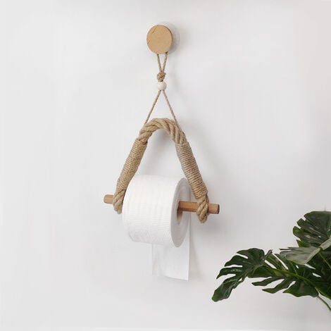 1 Stück selbstklebender Vintage-Toilettenpapierhalter,  Badezimmerpapierhalter, Holzseil, Handtuchrollenhalter, rustikaler  Handtuchring für Küche und Badezimmer