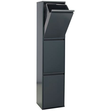 ARREGUI Basic Recycling Abfalleimer / Mülleimer aus Stahl, Mülltrennsystem mit 3 entnehmbaren Inneneimern aus Kunststoff mit Griff, 3 x 17L (51 L) Anthrazit/Dunkelgrau CR304-B
