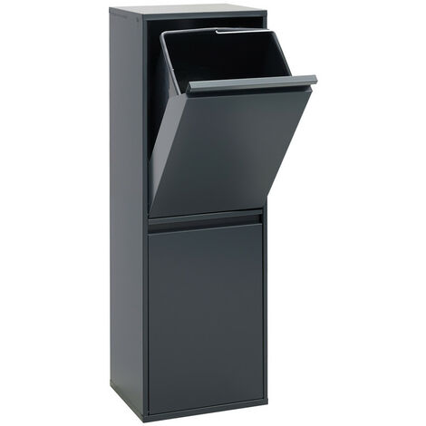 ARREGUI Basic Recycling Abfalleimer / Mülleimer aus Stahl, Mülltrennsystem mit 2 entnehmbaren Inneneimern aus Kunststoff mit Griff 2 x 17L (34 L) Anthrazit/Dunkelgrau CR204-B