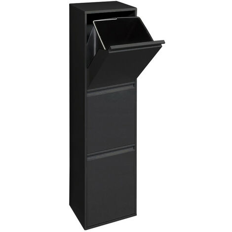 ARREGUI Basic Recycling Abfalleimer / Mülleimer aus Stahl, Mülltrennsystem mit 3 entnehmbaren Inneneimern aus Kunststoff mit Griff, 3 x 17L (51 L) Schwarz CR306-B
