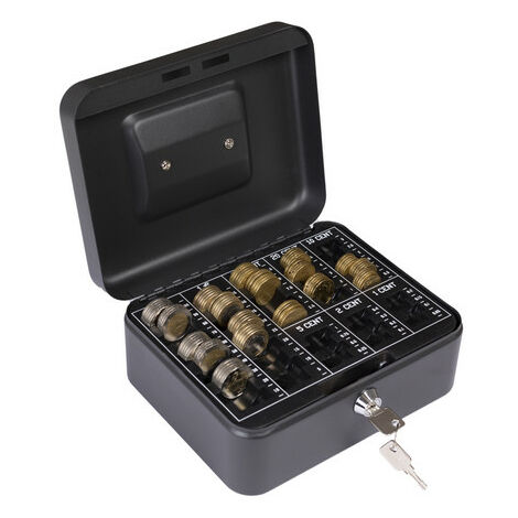 ARREGUI Elegant Cash Geldkassette mit Münzzählbrett, Geldbox aus Stahl mit Euro- Zählbrett für Münzen, Herausnehmbarer Zähleinsatz, Kasse mit Münzzählbrett, Schwarz 20 cm breit C9624-EUR