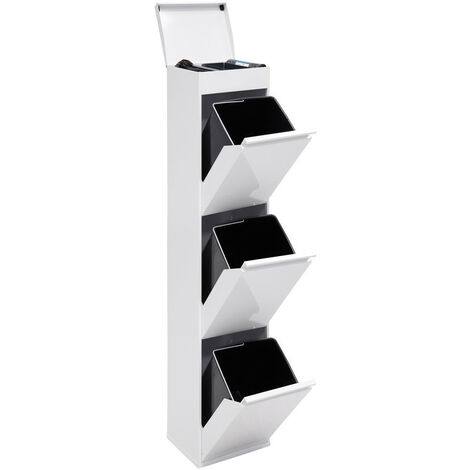 ARREGUI Top Recycling Abfalleimer / Mülleimer aus Stahl mit Aufbewahrungsbox mit Deckel, Mülltrennsystem mit 3 entnehmbaren Inneneimern aus Kunststoff mit Griff, 3 x 17L (51 L) Weiß CR321-B