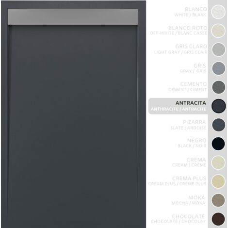 SOULBATH Receveur de Douche - Résine - Gel Coat - Texture Lisse/Pierre - Antidérapant - Couleur Anthracite - 200x90 Extra plat 3Cm Grille Inox (1/5)
