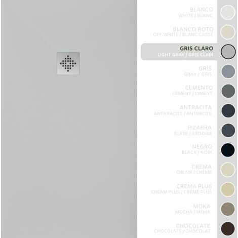 SOULBATH Receveur de Douche -Résine -Gel Coat -Texture Lisse/Pierre -Antidérapant -Couleur Gris Clair - 90x80- Extra plat 3cm. Bonde de Vidage incluse - Standard (1/5)