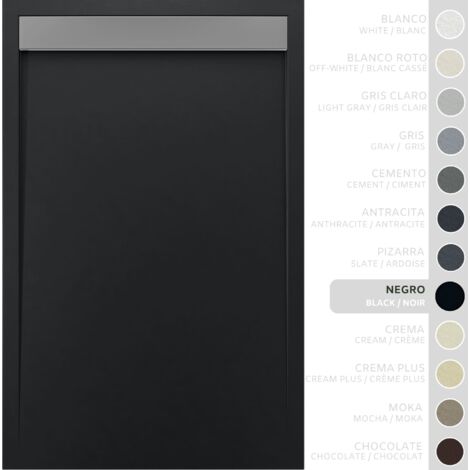 SOULBATH Receveur de Douche - Résine - Gel Coat - Texture Lisse/Pierre - Antidérapant - Couleur Noir - 200x90 Extra plat 3Cm Grille Inox (1/5)