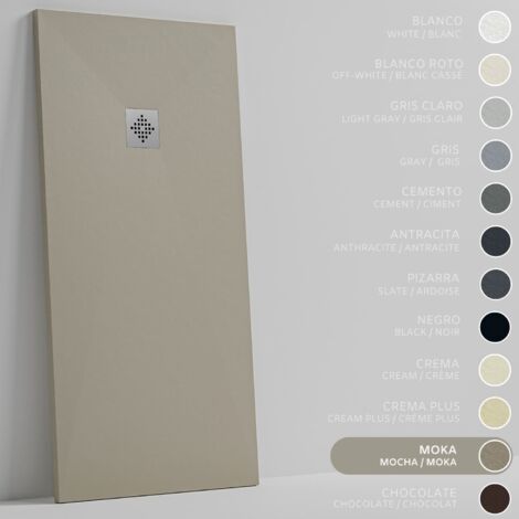 SOULBATH Receveur de Douche -Résine -Gel Coat -Texture Lisse/Pierre -Antidérapant -Couleur Moka - 210x90- Extra plat 3cm. Bonde de Vidage incluse - Standard (1/5)
