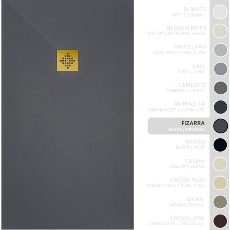 SOULBATH Receveur de Douche -Résine -Gel Coat -Texture Lisse/Pierre -Antidérapant -Couleur Ardoise - 170x80- Extra plat 3cm. Bonde de Vidage incluse - GRILLE DORÉE (1/5)