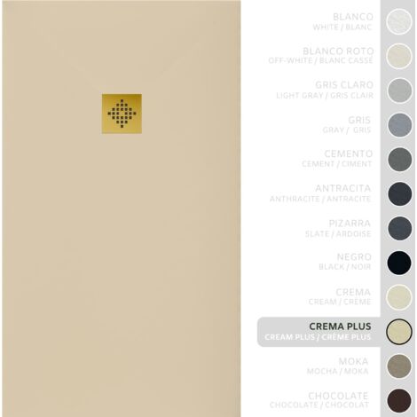 SOULBATH Receveur de Douche -Résine -Gel Coat -Texture Lisse/Pierre -Antidérapant -Couleur Crème Intense - 170x100- Extra plat 3cm. Bonde de Vidage incluse - GRILLE DORÉE (1/5)