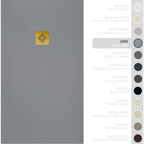 SOULBATH Receveur de Douche -Résine -Gel Coat -Texture Lisse/Pierre -Antidérapant -Couleur Gris - 140x100- Extra plat 3cm. Bonde de Vidage incluse - GRILLE DORÉE (1/5)