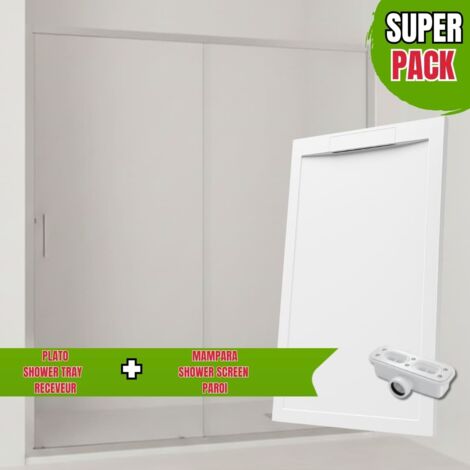 Pack paroi de douche frontale coulissante + fixe avec profil inférieur / Chrome 170 cm et receveur blanc incassable antidérapant 170X70cm (1/5)