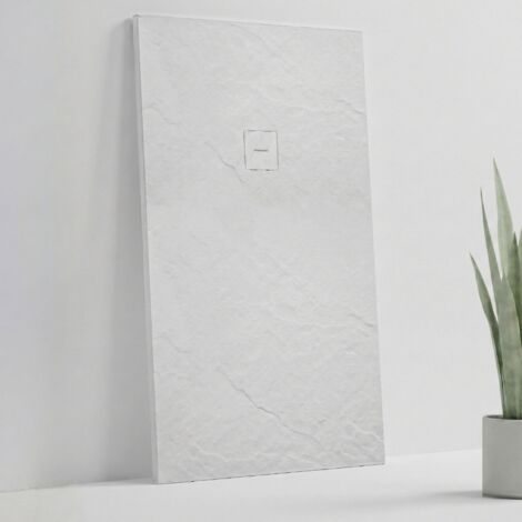 SOULHOME Receveur de Douche en résine et fibre – Incassable et Ultraléger –Texture Ardoise– Blanc– 140x90 – Extra-plat + Bonde d’évacuation et Grille