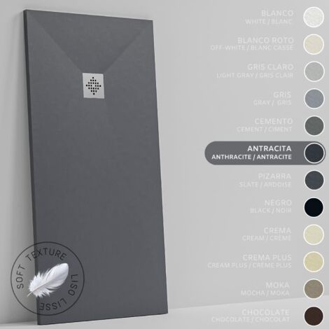 SOULHOME Receveur de Douche -Résine -Gel Coat -Texture Lisse Soie -Antidérapant -Couleur Anthracite - 180x90- Extra plat 3cm. Standard (1/5)
