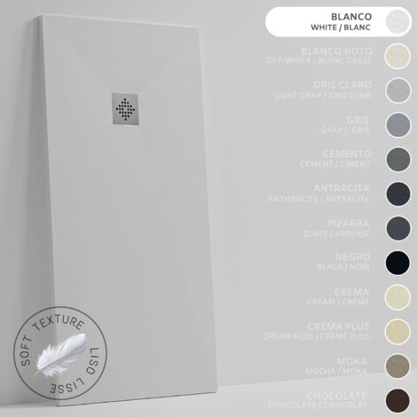 SOULHOME Receveur de Douche -Résine -Gel Coat -Texture Lisse Soie -Antidérapant -Couleur Blanc - 170x90- Extra plat 3cm. Standard (1/5)