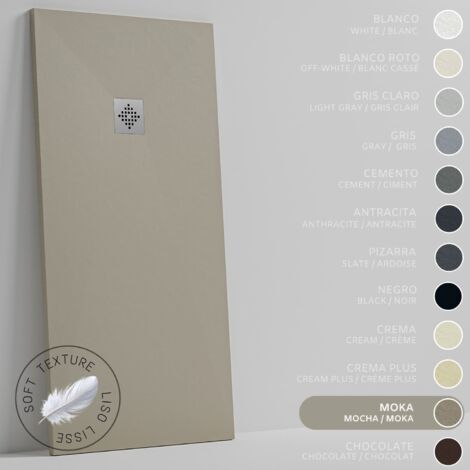 SOULHOME Receveur de Douche -Résine -Gel Coat -Texture Lisse Soie -Antidérapant -Couleur Moka - 100X75- Extra plat 3cm. Standard (1/5)