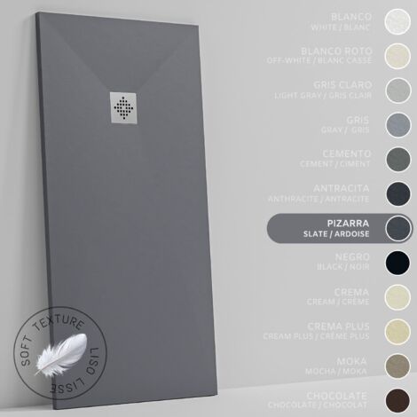 SOULHOME Receveur de Douche -Résine -Gel Coat -Texture Lisse Soie -Antidérapant -Couleur Ardoise - 100X75- Extra plat 3cm. Standard (1/5)