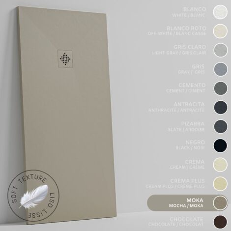 Receveur de Douche -Résine -Gel Coat -Texture Lisse Soie -Antidérapant -Couleur Moka - 130x90- Extra plat 3cm. GRILLE MÊME COULEUR (1/5)