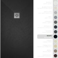 SOULBATH Receveur de Douche -Résine -Gel Coat -Texture Lisse/Pierre -Antidérapant -Couleur Noir - 110x90- Extra plat 3cm. Bonde de Vidage incluse - Standard