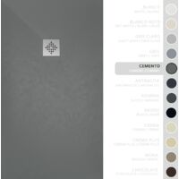 SOULBATH Receveur de Douche -Résine -Gel Coat -Texture Lisse/Pierre -Antidérapant -Couleur Gris Ciment - 110x100- Extra plat 3cm. Bonde de Vidage incluse - Standard