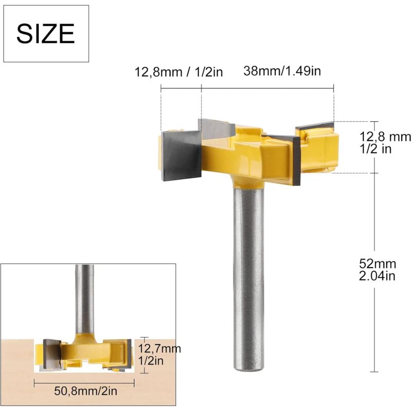Fraise à Rainurer En T 8mm APlus - Lame Jaune Pour Routeur, Bois, MDF, Contreplaqué