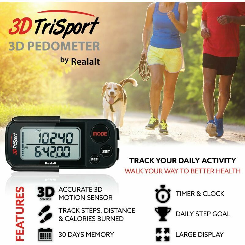 Podomètre 3D de marche 3DTriSport avec clip et sangle, eBook gratuit  Mémoire de 30 jours, compteur de pas précis, distance de marche miles/km,  compteur de calories, moniteur d'objectif quotidien, dur
