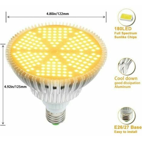Ampoule LED 120 W à spectre complet, 180 LED, ampoule horticole E27, lampe  pour plantes, plantes