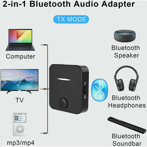 Émetteur Bluetooth 5.0, Récepteur Bluetooth Adaptateur Bluetooth avec Jack  3.5 mm Sortie Stéréo pour TV, PC