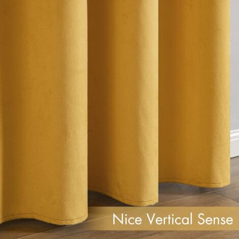 LaBlanc Rideaux  Rideau occultant - pour Chambre à Coucher Rideau Isolant Thermique Opaque Anti Froid avec œillets Protection Contre Le Froid Rideau - Lot de 2, 132 x 160 cm Jaune Moutarde