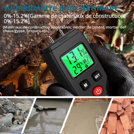Wintact Testeur D'humidité LCD - Détecteur D'humidité Pour Bois, Béton, Briques, Placo | Écran Rétroéclairé, 5 Modes, Mesure Rapide Et Précise