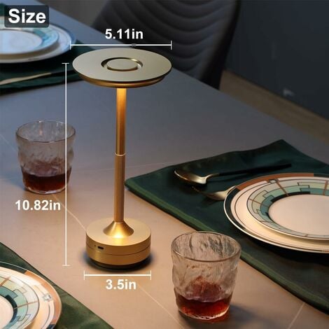 LaBlanc - Lampe de table sans fil – Alimentée par batterie rechargeable, lampe de chevet portable – Avec commande tactile, intensité variable – Pour dîner/salle à manger/chambre/camping – Doré